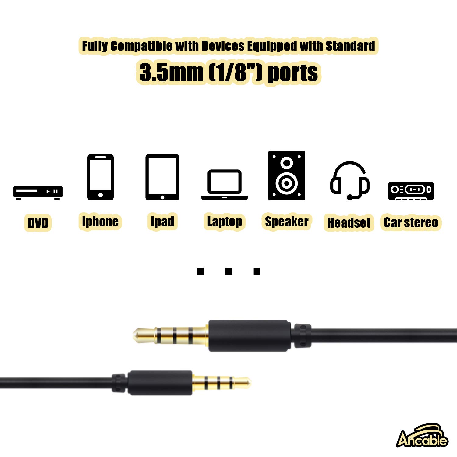 Ancable 6 Ft Cord 3.5mm Screen-to-Screen Audio and Video AV AUX Cable for Insignia Dual Screen Portable DVD Player-4