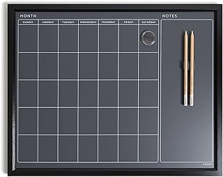 U Brands Magnetic Chalk Calendar Board, 20"x16", Black Wood Style Frame, Premium Surface, includes Chalk Pencils, Magnet