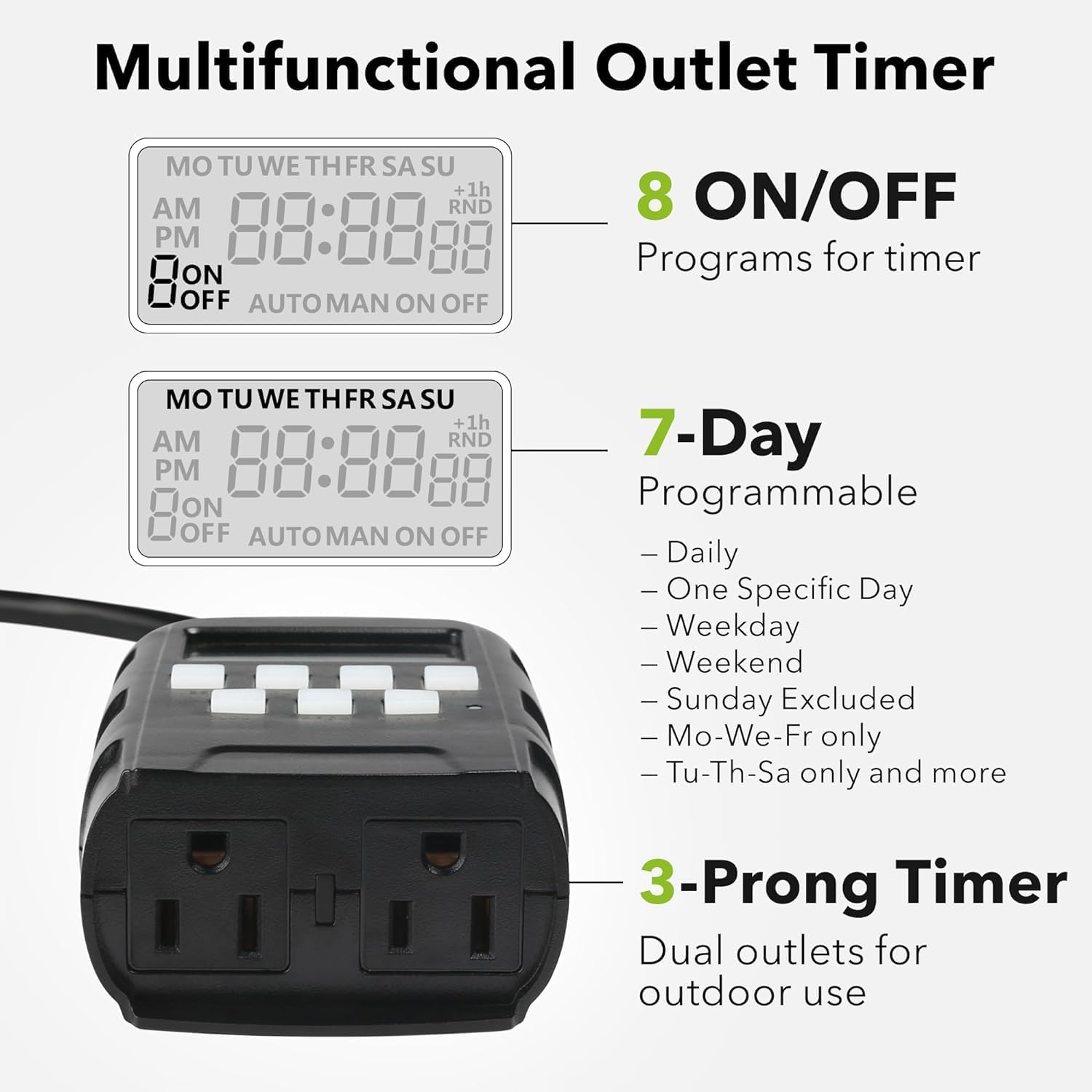 BN-LINK 7 Day Outdoor Heavy Duty Digital Programmable Timer BND/U78, 125VAC, 60Hz, Dual Outlet, Weatherproof, Heavy Duty, Accurate for Lamps Ponds Christmas Lights 1875W 1/2HP ETL Listed-1