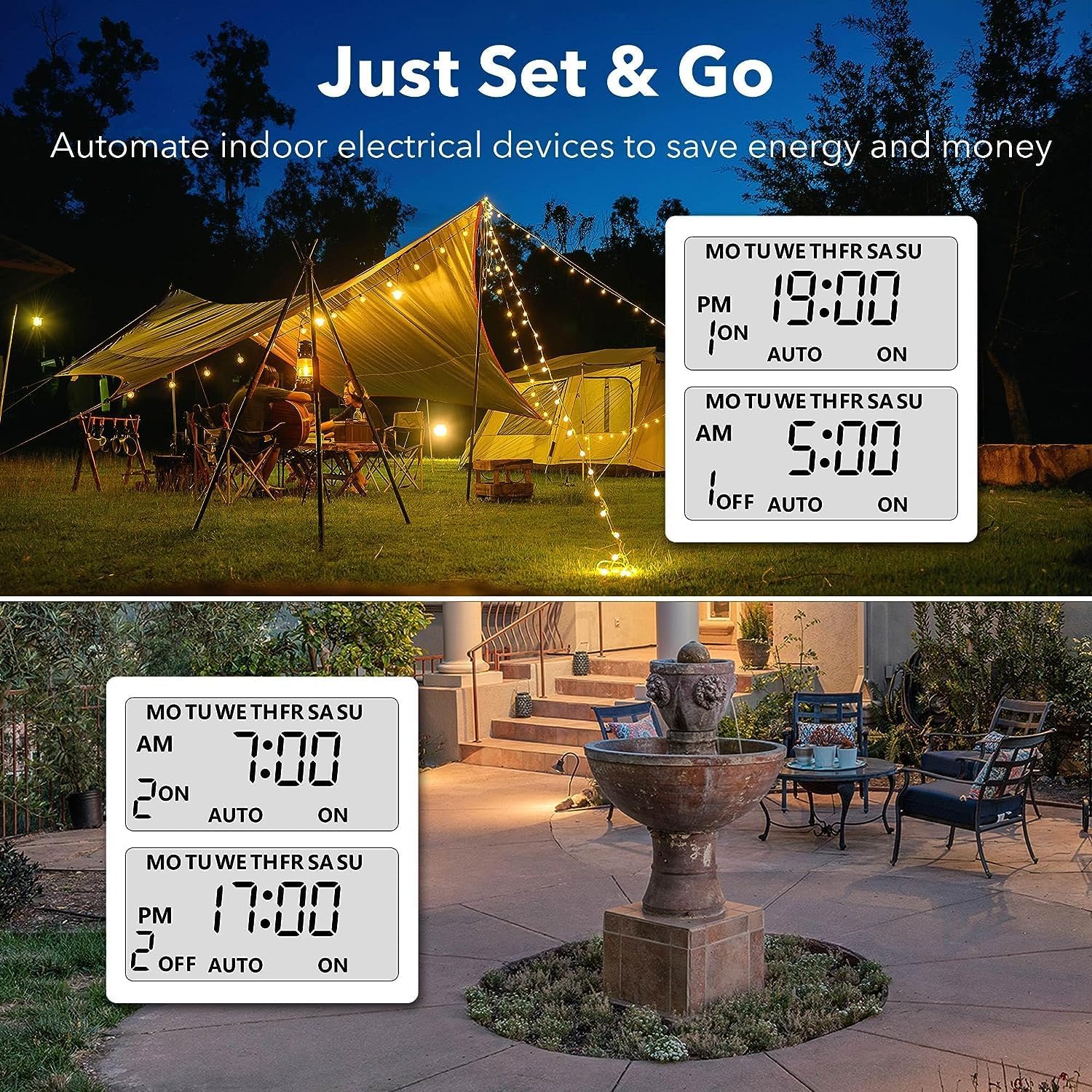 BN-LINK 7 Day Outdoor Heavy Duty Digital Programmable Timer BND/U78, 125VAC, 60Hz, Dual Outlet, Weatherproof, Heavy Duty, Accurate for Lamps Ponds Christmas Lights 1875W 1/2HP ETL Listed-4