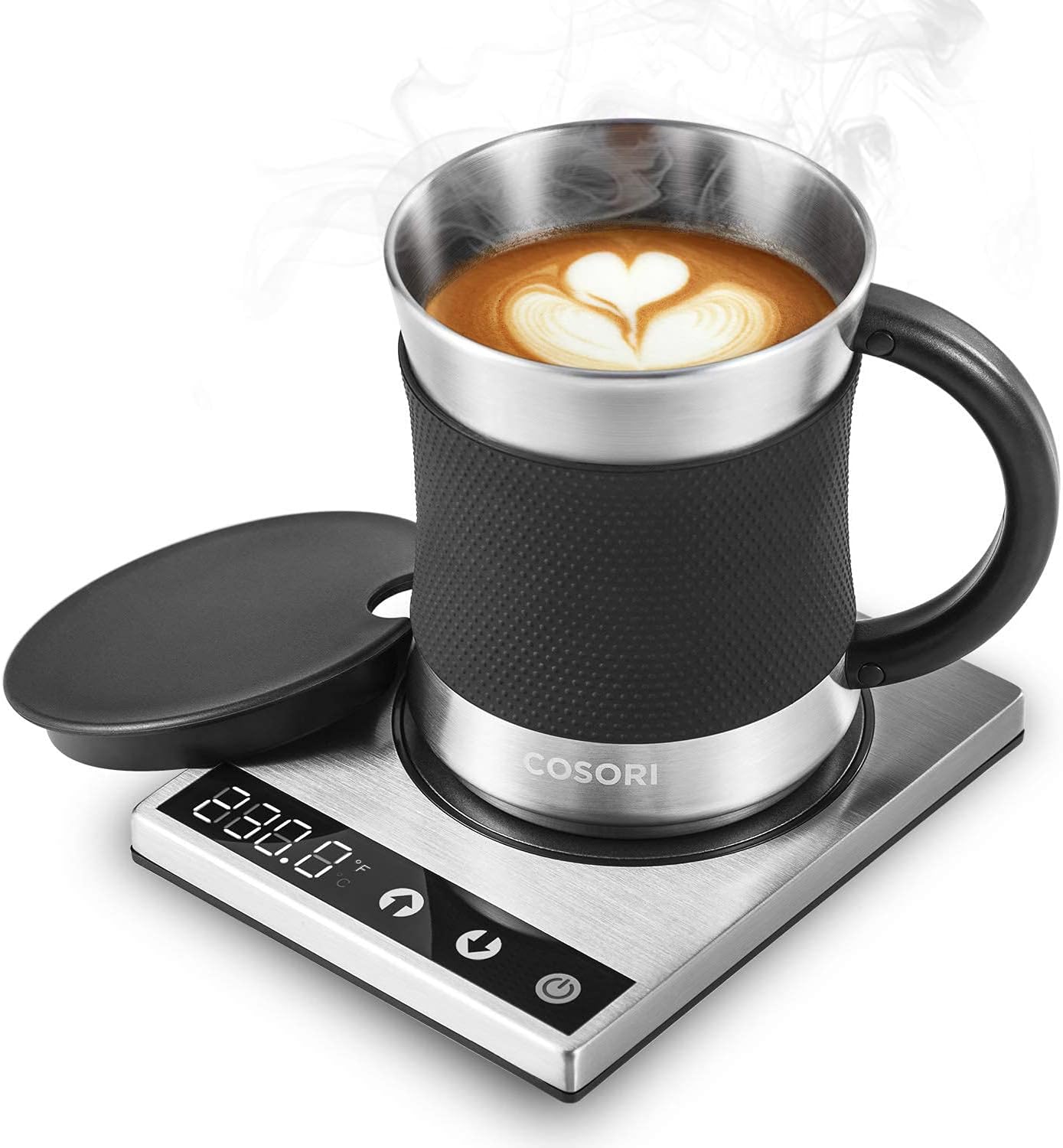 COSORI Coffee Mug Warmer & Mug Set for Desk, Cup Heater, Office & Christmas Gifts, 1°F Precise Temperature Control, Touch Tech & LCD Digital Display (77-194℉), 304 Stainless Steel, Silver/Black-0