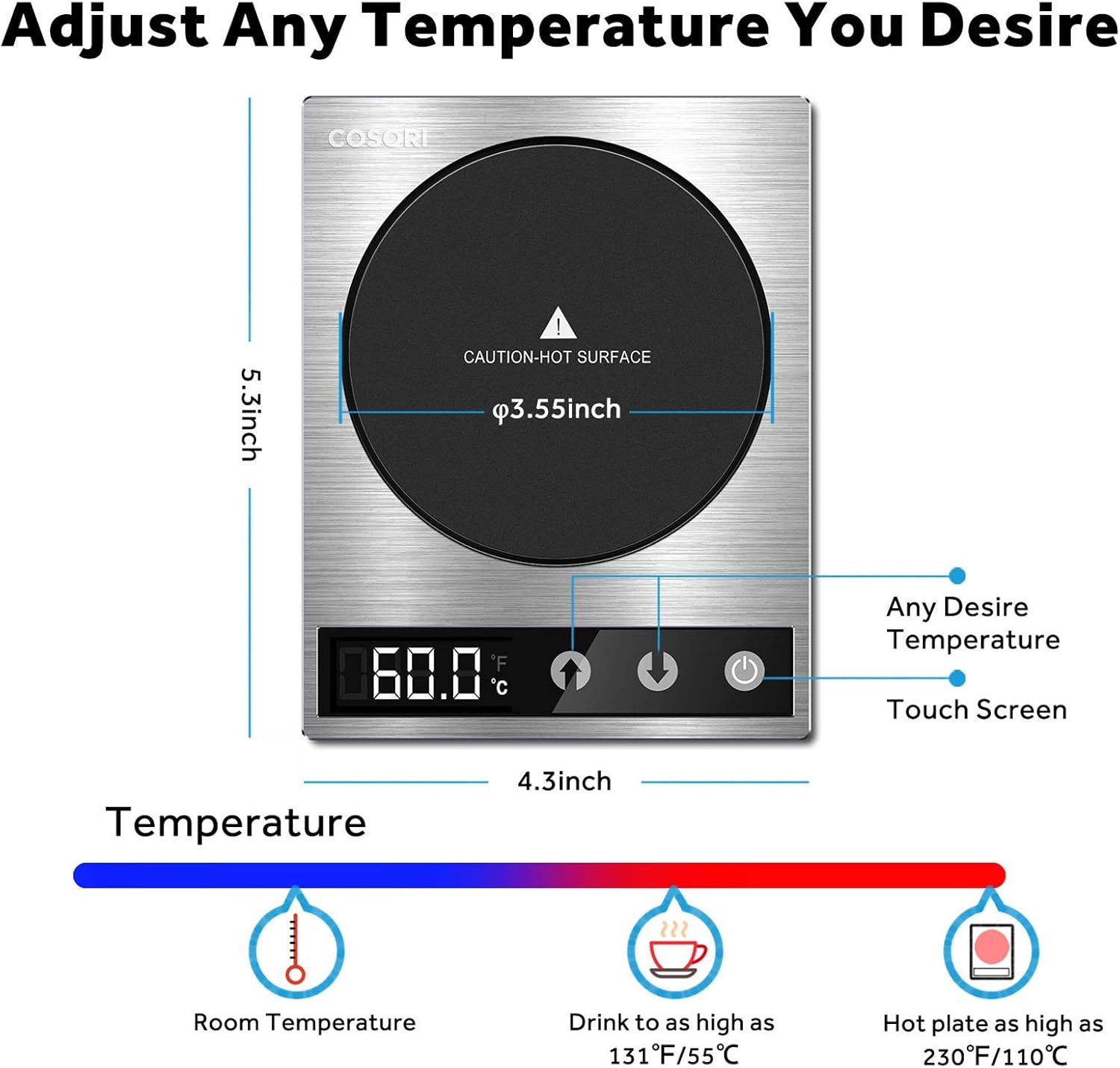 COSORI Coffee Mug Warmer & Mug Set for Desk, Cup Heater, Office & Christmas Gifts, 1°F Precise Temperature Control, Touch Tech & LCD Digital Display (77-194℉), 304 Stainless Steel, Silver/Black-2