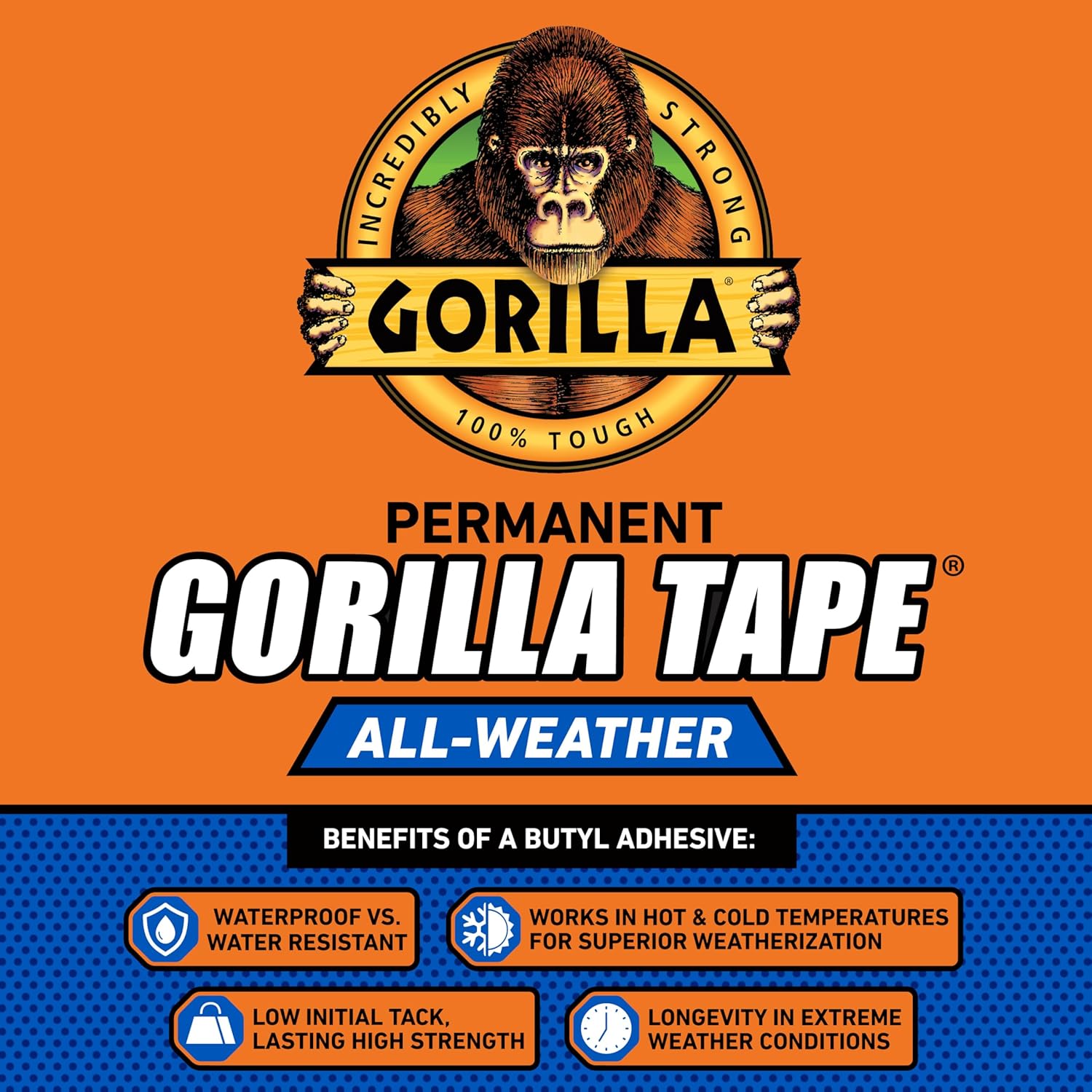 Gorilla All Weather Outdoor Waterproof Duct Tape, UV and Temperature Resistant, 1.88" x 25 yd, Black, (Pack of 1)-5