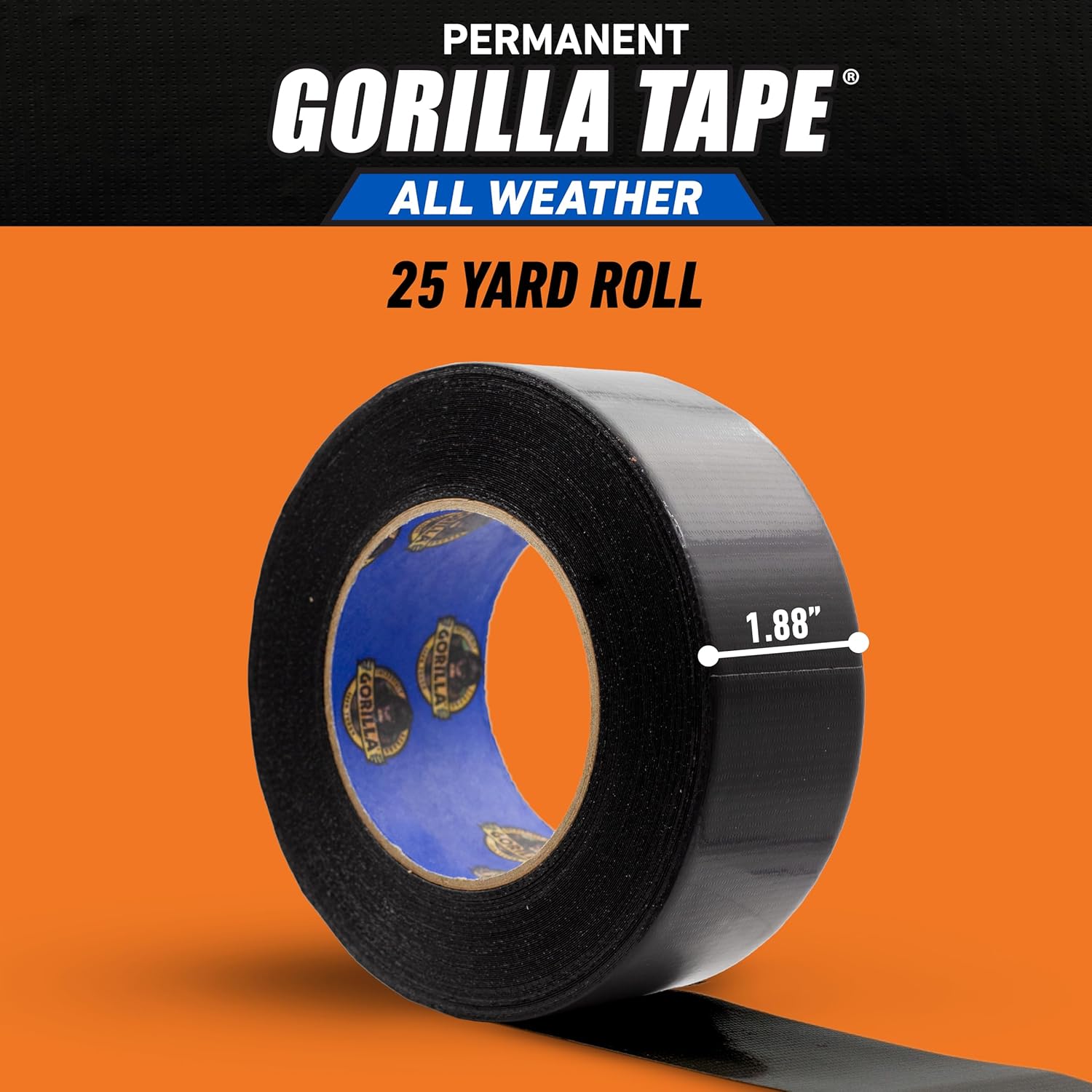 Gorilla All Weather Outdoor Waterproof Duct Tape, UV and Temperature Resistant, 1.88" x 25 yd, Black, (Pack of 1)-6