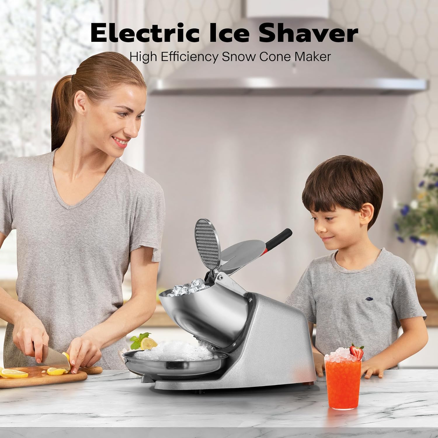 VIVOHOME Electric Dual Blades Ice Crusher Shaver Snow Cone Maker Machine Silver 173lbs/hr with Ice Pick for Home and Commercial Use-1