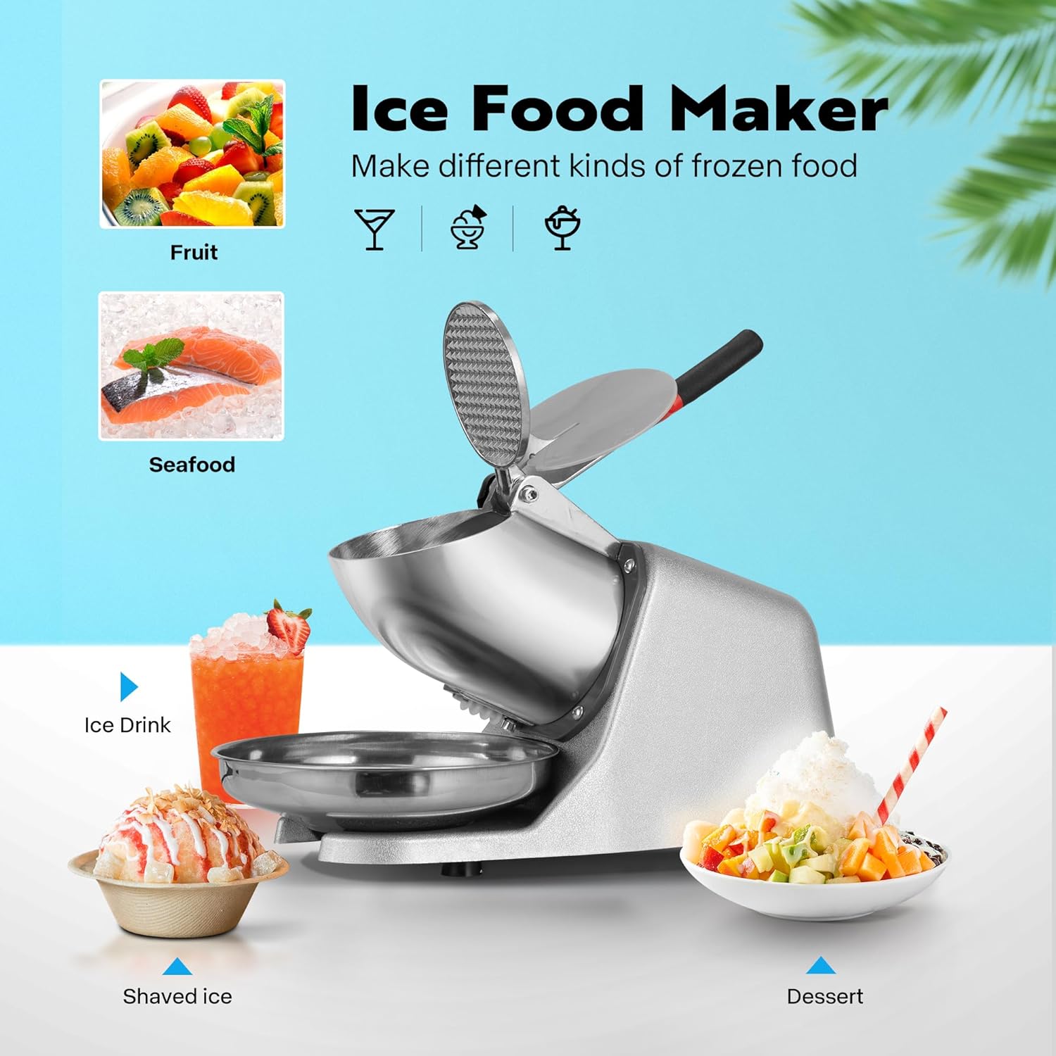 VIVOHOME Electric Dual Blades Ice Crusher Shaver Snow Cone Maker Machine Silver 173lbs/hr with Ice Pick for Home and Commercial Use-5