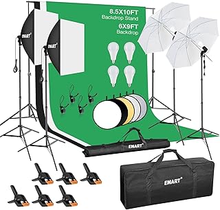 EMART 8.5 x 10 ft Backdrop Support System, Professional Photography Lighting Kit with 24" Reflector | 6x9 FT Muslin Backdrop *3, Umbrellas&Softbox Lighting Kit for Studio, Portrait and Video Shooting