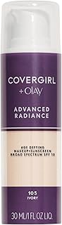 COVERGIRL Advanced Radiance Age Defying Foundation, Liquid Foundation, 1.0 Fl Oz, Anti-Aging Foundation, Foundation for Wrinkles, Cruelty-Free Foundation, Age-Defying Formula, Buildable Coverage