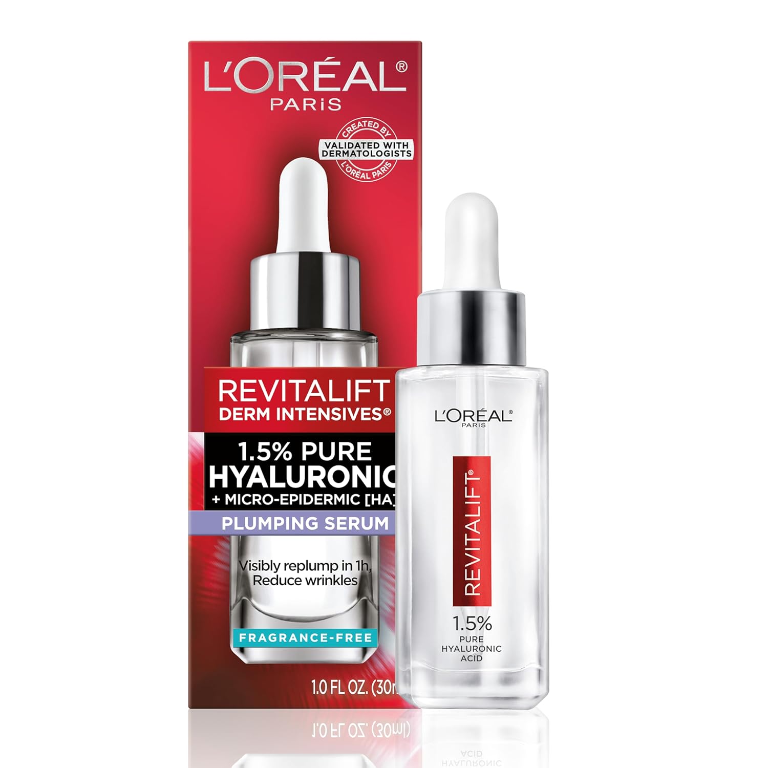 L'Oreal Paris Revitalift 1.5% Pure Hyaluronic Acid Face Serum, Hydrate & Reduce Wrinkles, Fragrance Free 1 oz-0