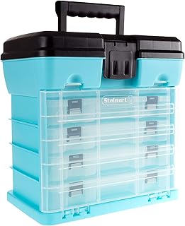 Portable Tool Box - Small Parts Organizer with Drawers and Customizable Compartments for Hardware, Tackle, Beads, or Crafts by Stalwart (Light Blue)