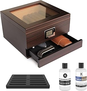 CASE ELEGANCE Glass Top Humidor with Thick Cedar, Easy humidification System, Accurate Digital Hygrometer - Renzo, Brown