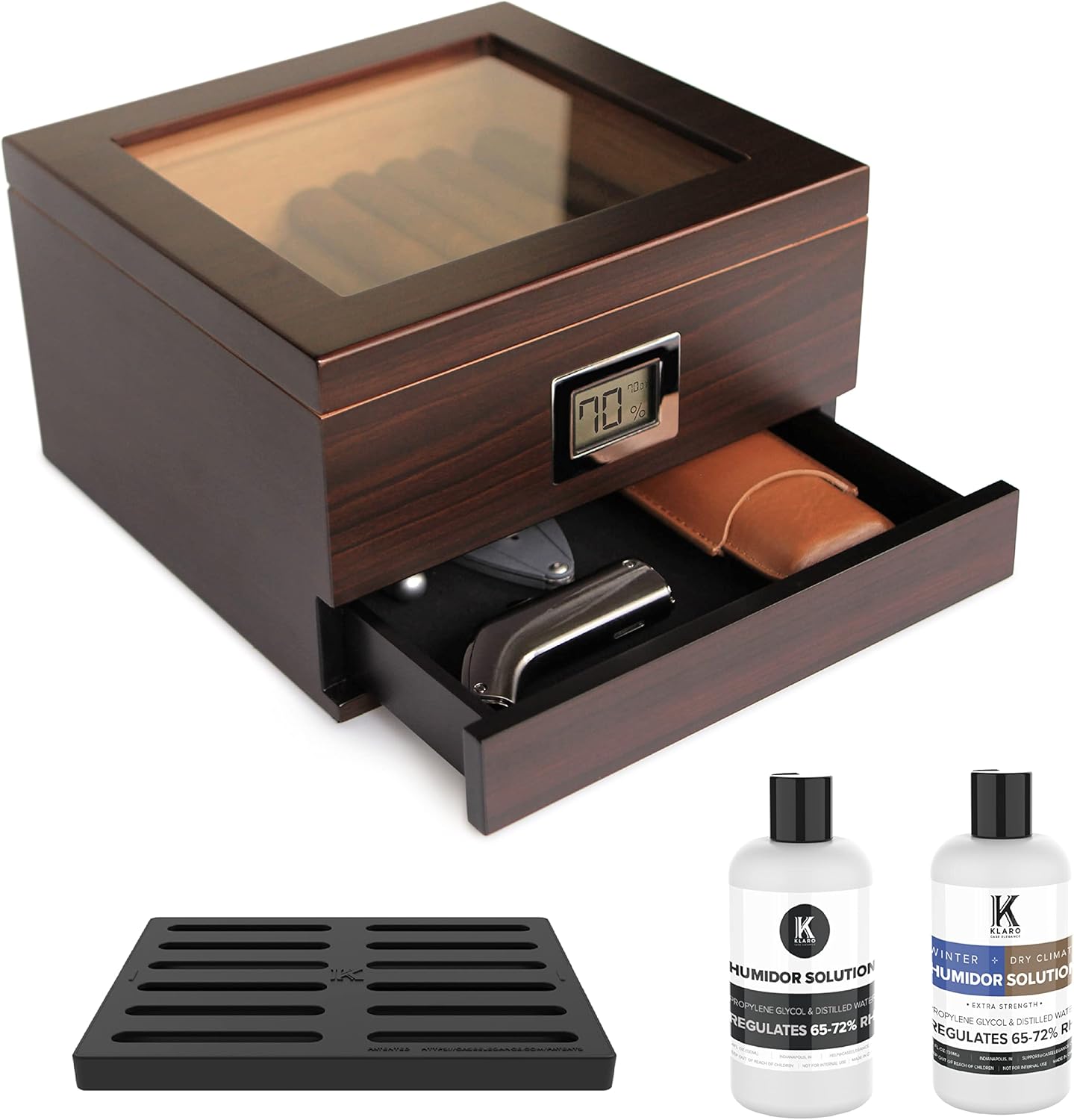 CASE ELEGANCE Glass Top Humidor with Thick Cedar, Easy humidification System, Accurate Digital Hygrometer - Renzo, Brown-0