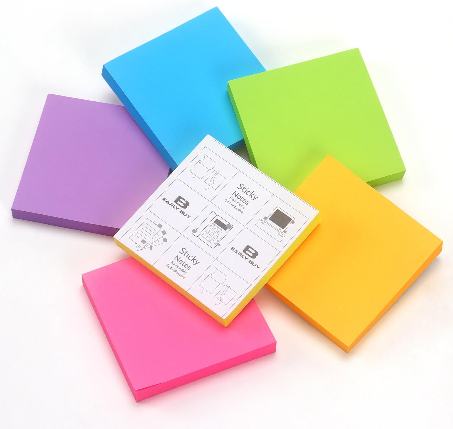 Early Buy Sticky Notes 6 Bright Color 6 Pads Self-Stick Notes 3 in x 3 in, 100 Sheets/Pad-5