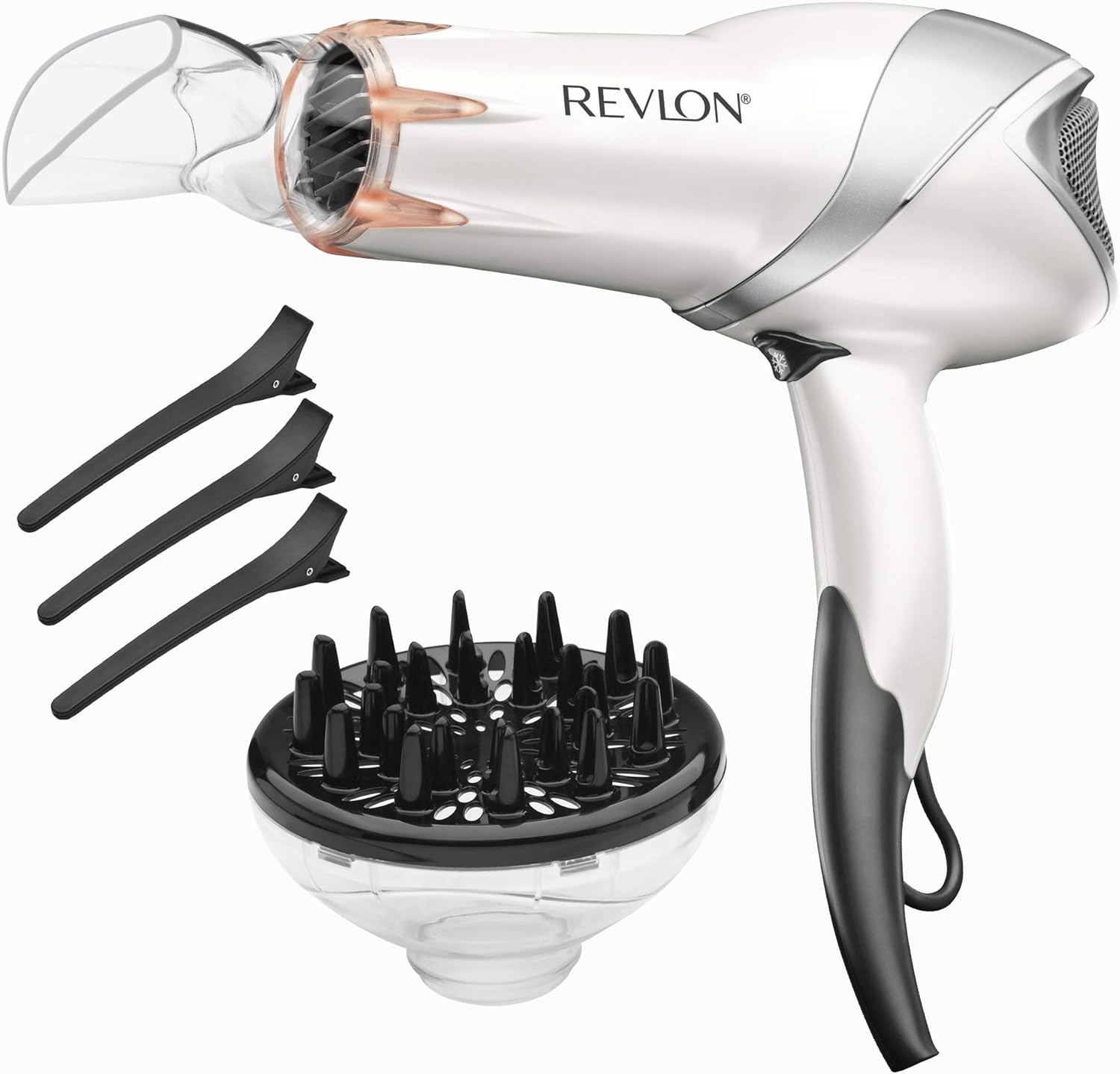 REVLON Infrared Hair Dryer with Diffuser | 1875W Blow Dryer with Infrared Heat Technology to Prevent Over-Drying, Maintain Natural Moisture, and Enhance Shine and Softness (White)-0