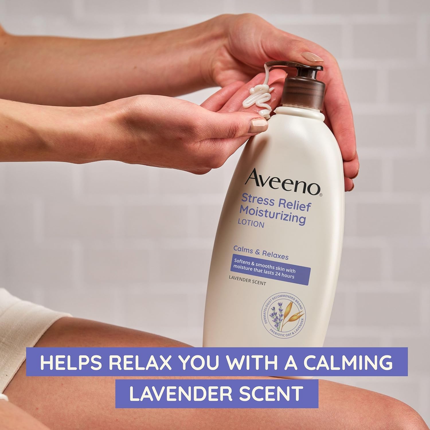 Aveeno Stress Relief Moisturizing Body Lotion with Lavender Scent, to help you feel Calm and Relaxed, Hydrating Body Lotion for Dry Skin, 33 FL OZ-1