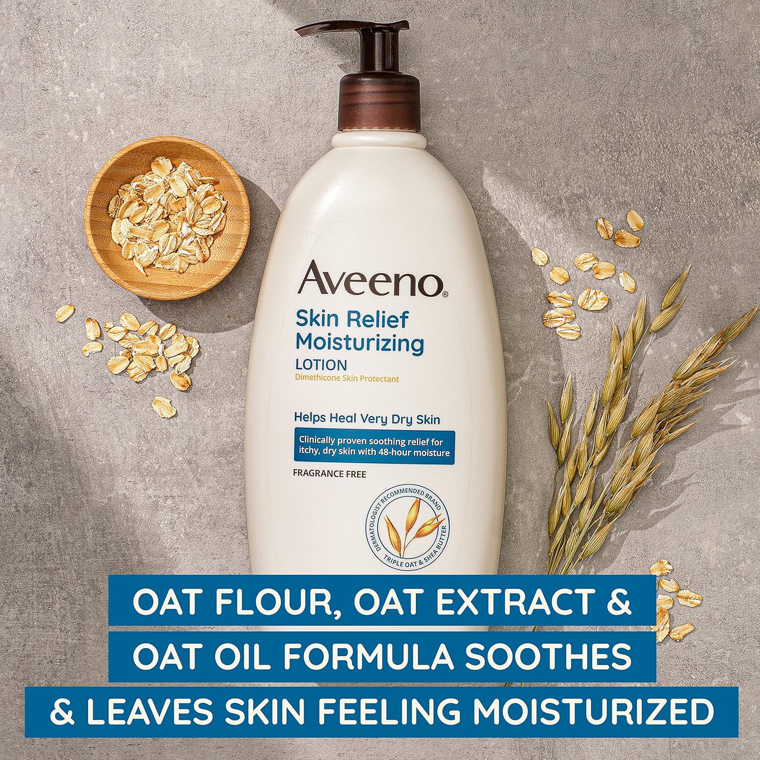 Aveeno Skin Relief Moisturizing Lotion for Very Dry Skin with Soothing Triple Oat & Shea Butter Formula, Dimethicone Skin Protectant Helps Heal Itchy, Dry Skin, Fragrance-Free, 33 fl. oz-1