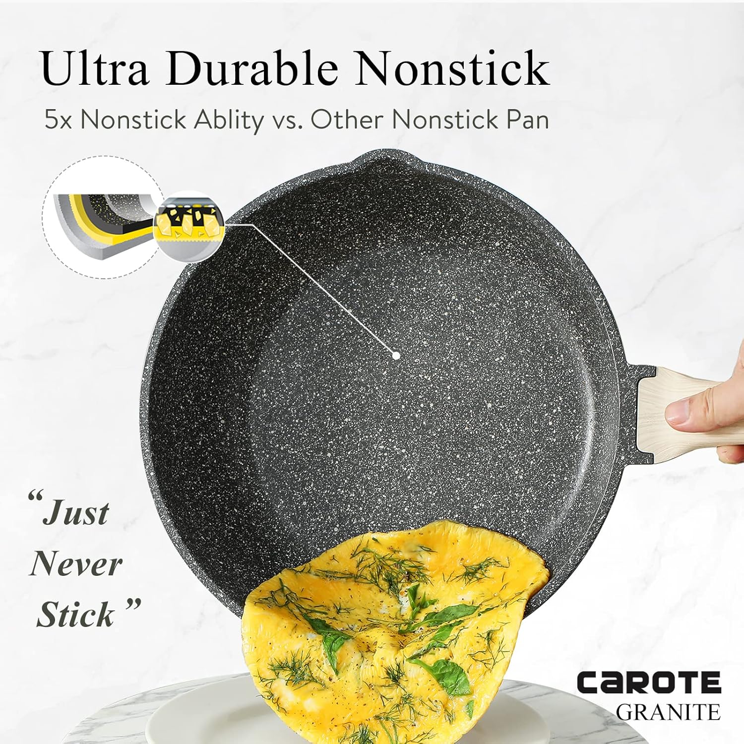 CAROTE 12Inch Nonstick Deep Frying Pan with Lid, 5.5 Qt Jumbo Cooker Saute Pan with Pour Spout, Skillet Induction Cookware, Non Stick Cooking Pan PFOA Free, Classic Granite-1