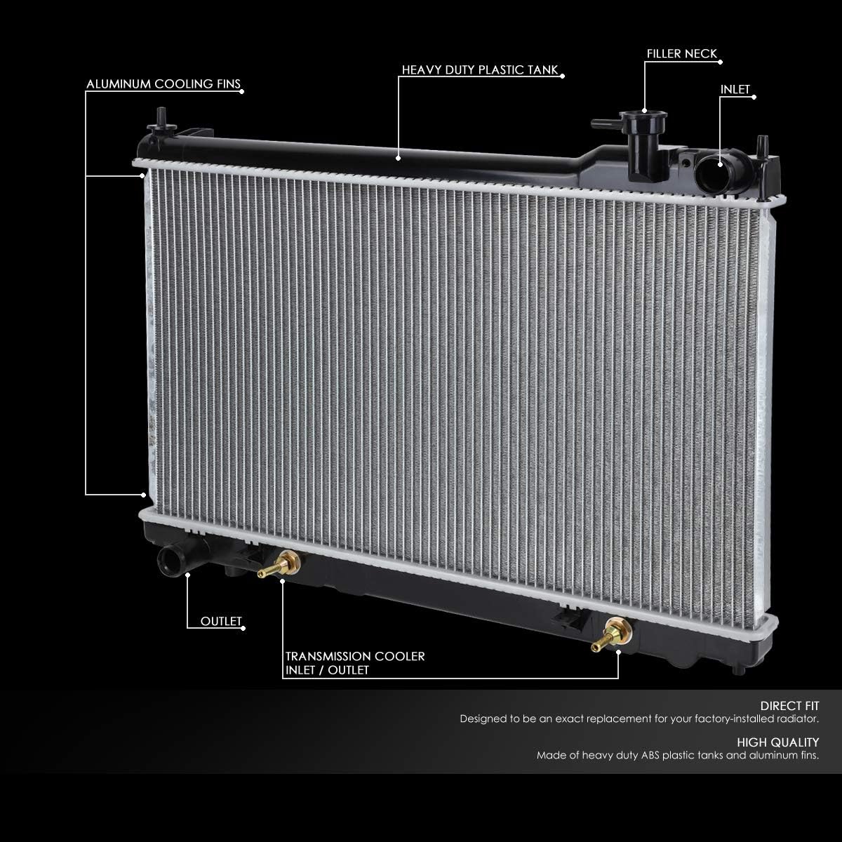 DNA Motoring OEM-RA-2455 1-Row Aluminum Core Cooling Radiator Compatible with 03-04 Infiniti G35 Sedan AT, 27-1/16" W X 15-13/16" H X 11/16" D, 1-7/16" Inlet, 1-7/16" Outlet-1