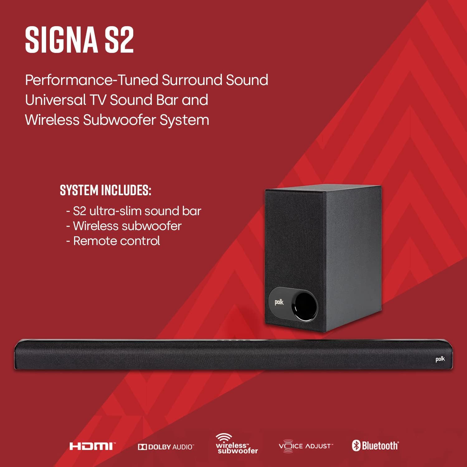 Polk Audio Signa S2 Sound Bar & Wireless Subwoofer – Exclusive VoiceAdjust Technology, Ultra-Slim Design, Works with 4K & HD TVs, HDMI & Optical, Bluetooth, Wireless Streaming-3