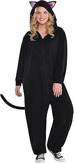 Amscan Zipster Black Cat Onesie Costume, Adult, Plus Size, Includes Hood