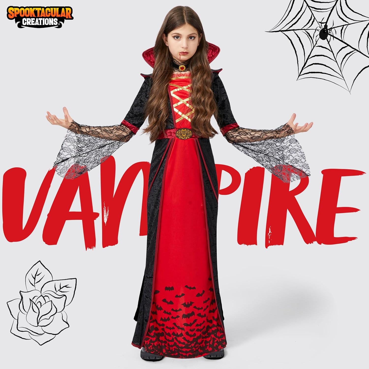 Spooktacular Creations Royal Vampire Costume for Girls Deluxe Set Halloween Gothic Victorian Vampiress Queen Dress Up Party-1