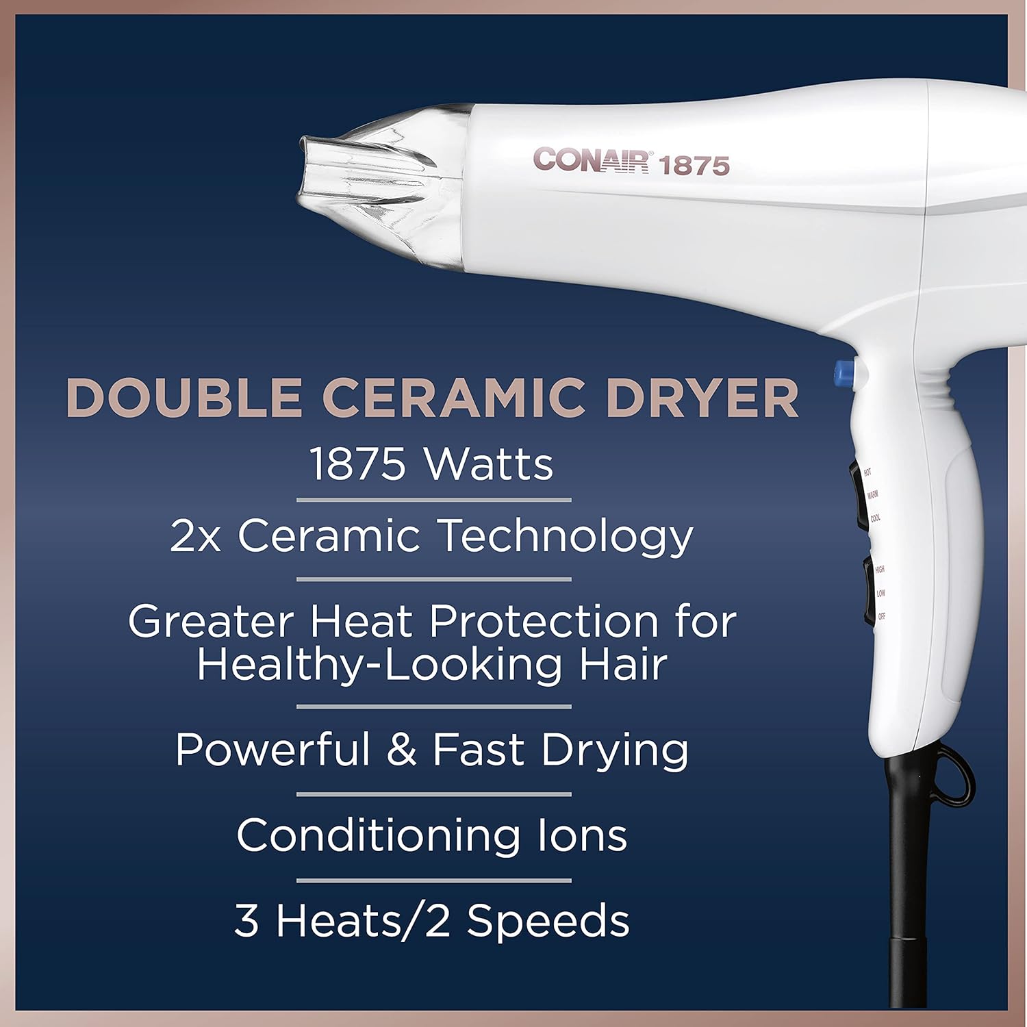 Conair Double Ceramic Hair Dryer | Blow Dryer with Ionic Conditioning | Includes Concentrator-5