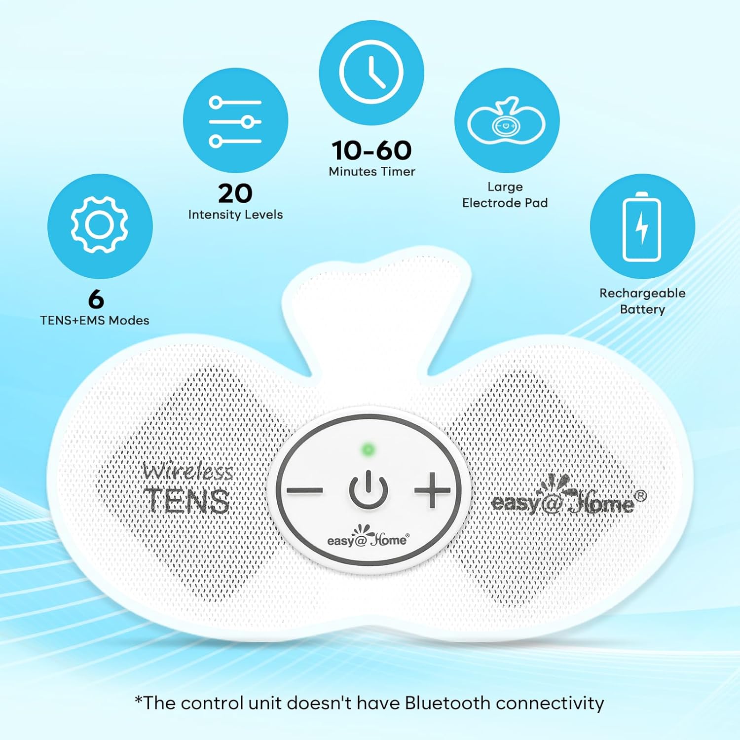 Easy@Home Rechargeable Compact Wireless TENS Unit - 510K Cleared, FSA Eligible Electric EMS Muscle Stimulator Pain Relief Therapy, Portable Pain Management Device EHE015-1