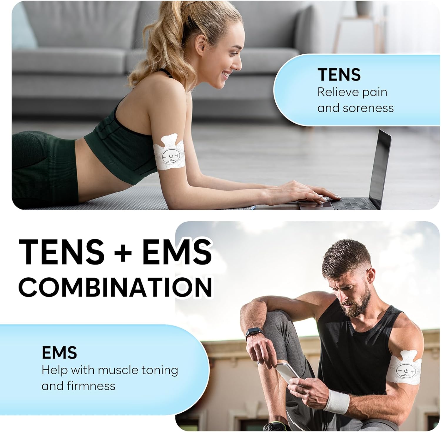 Easy@Home Rechargeable Compact Wireless TENS Unit - 510K Cleared, FSA Eligible Electric EMS Muscle Stimulator Pain Relief Therapy, Portable Pain Management Device EHE015-2