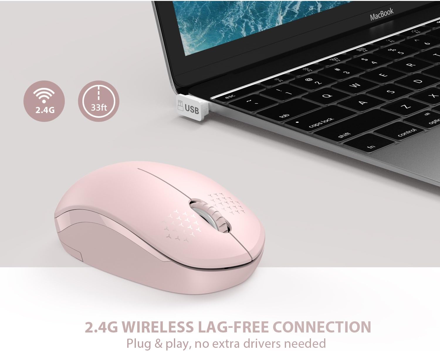 seenda Wireless Mouse, 2.4G Noiseless Mouse with USB Receiver Portable Computer Mice for PC, Tablet, Laptop, Notebook with Windows System - Pink-3