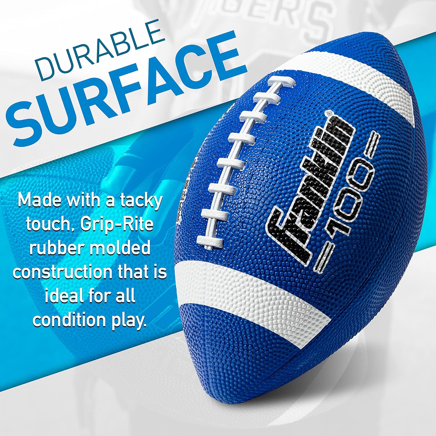 Franklin Sports Kids Junior Football - Grip-Rite 100 Youth Junior Size Rubber Footballs - Peewee Kids Durable Outdoor Rubber Footballs - Single Footballs + 6 Football Bulk Packs Available-1