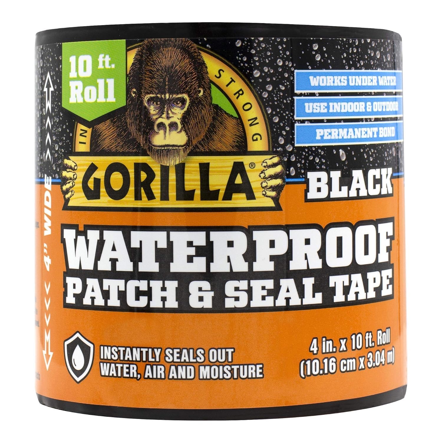 Gorilla Waterproof Patch & Seal Tape 4" x 10' Black, (Pack of 1)-0