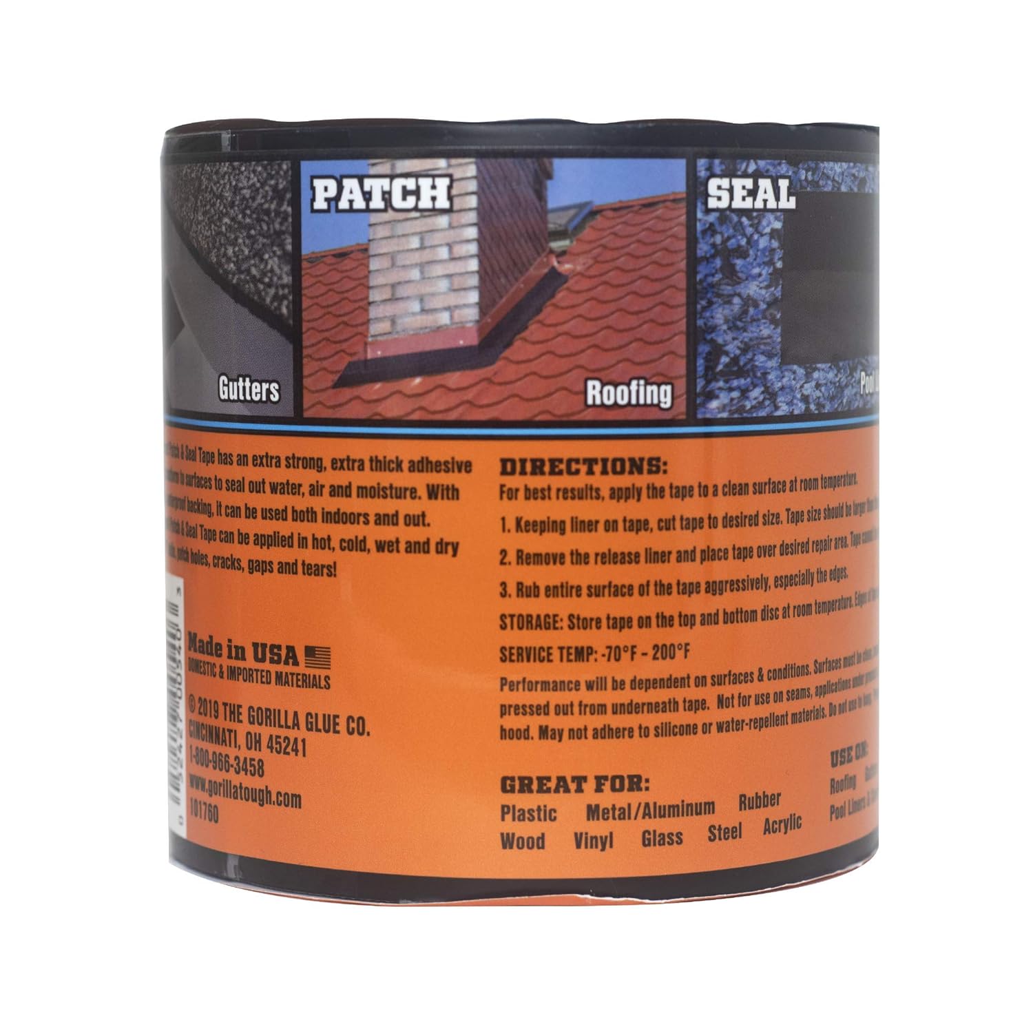 Gorilla Waterproof Patch & Seal Tape 4" x 10' Black, (Pack of 1)-1