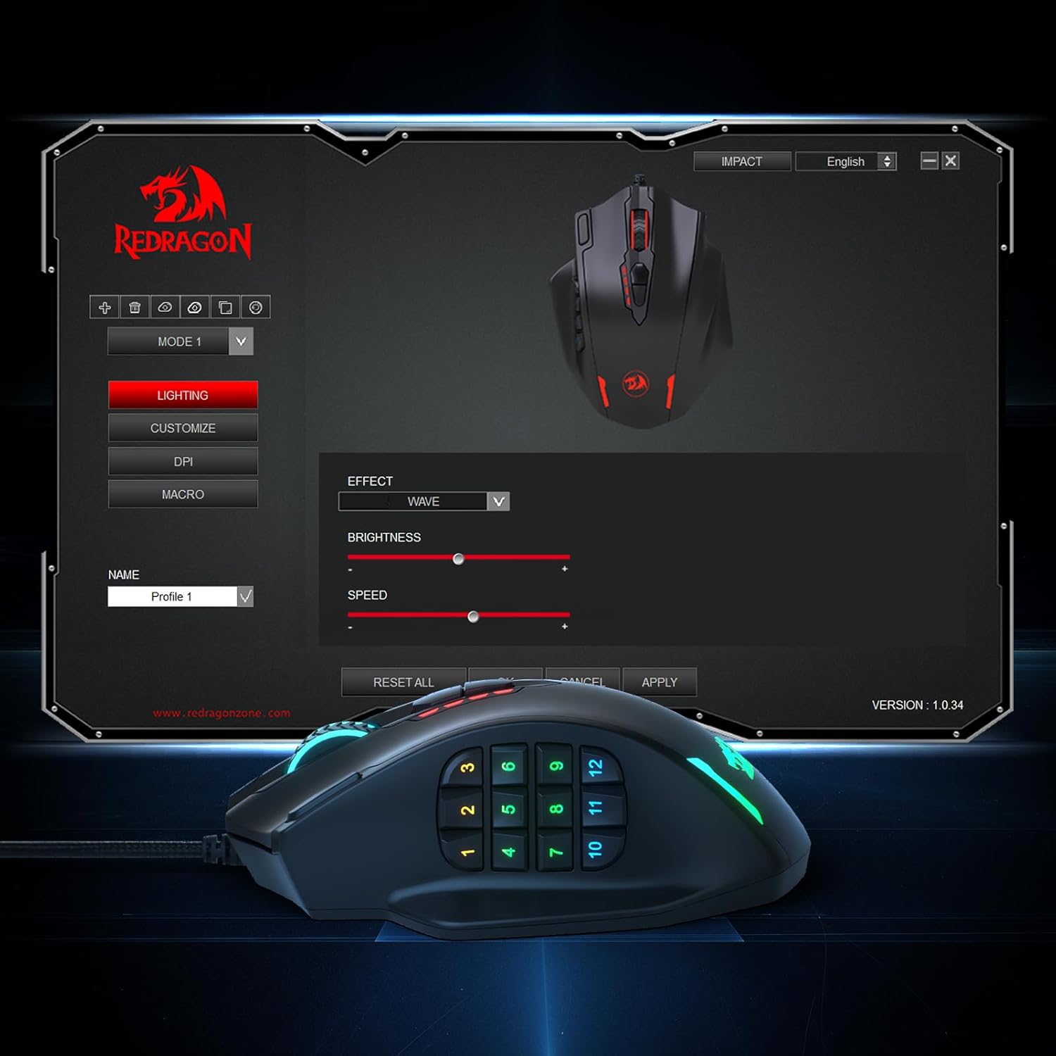 Redragon M908 Impact RGB LED MMO Gaming Mouse with 12 Side Buttons, Optical Wired Ergonomic Gamer Mouse with Max 12,400DPI, High Precision, 18 Programmable Macro Shortcuts, Comfort Grip-7