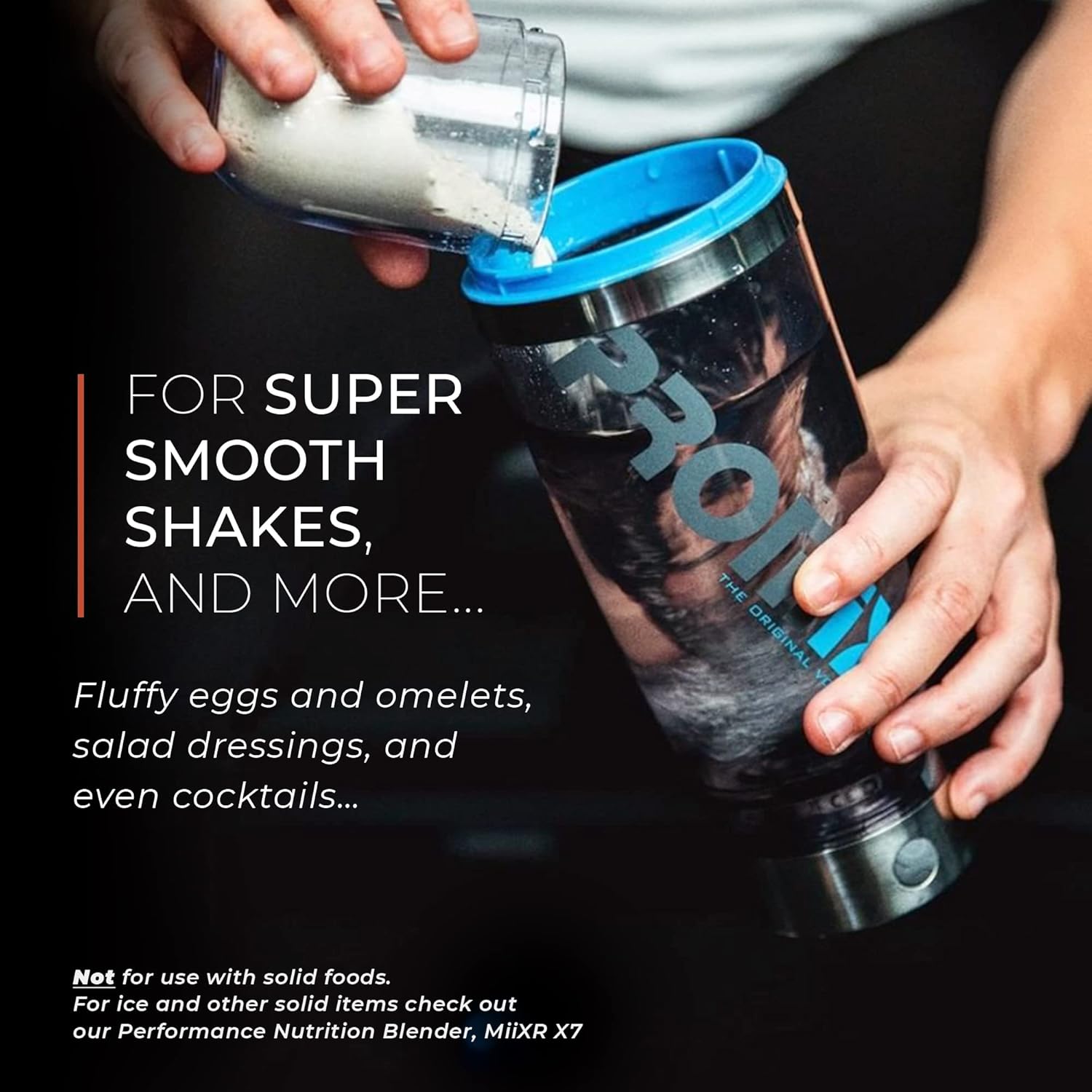 Promixx Pro Shaker Bottle (iX-R Edition) | Rechargeable, Powerful for Smooth Protein Shakes | includes Supplement Storage - BPA Free | 20oz Cup (Silver Blue/Gray)-5