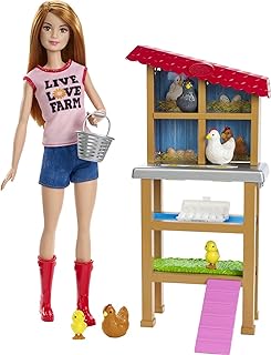 Barbie Careers Playset, Chicken Farmer Set with Fashion Doll with Red Hair & Boots, Henhouse, Chickens & Accessories (Amazon Exclusive)