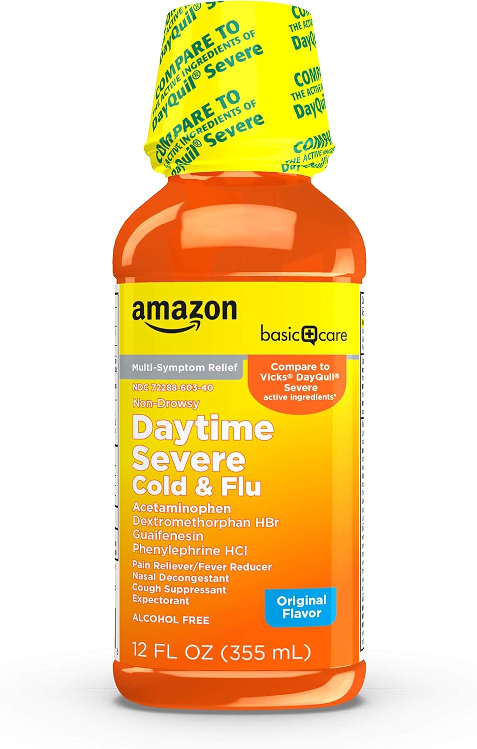 Amazon Basic Care Severe Daytime Cold and Flu, Maximum Strength Liquid Cold Medicine, Non-Drowsy, Multi-Symptom Relief, for Adults and Children Age 6 and Over, Original, 12 fl oz (Pack of 1)-0