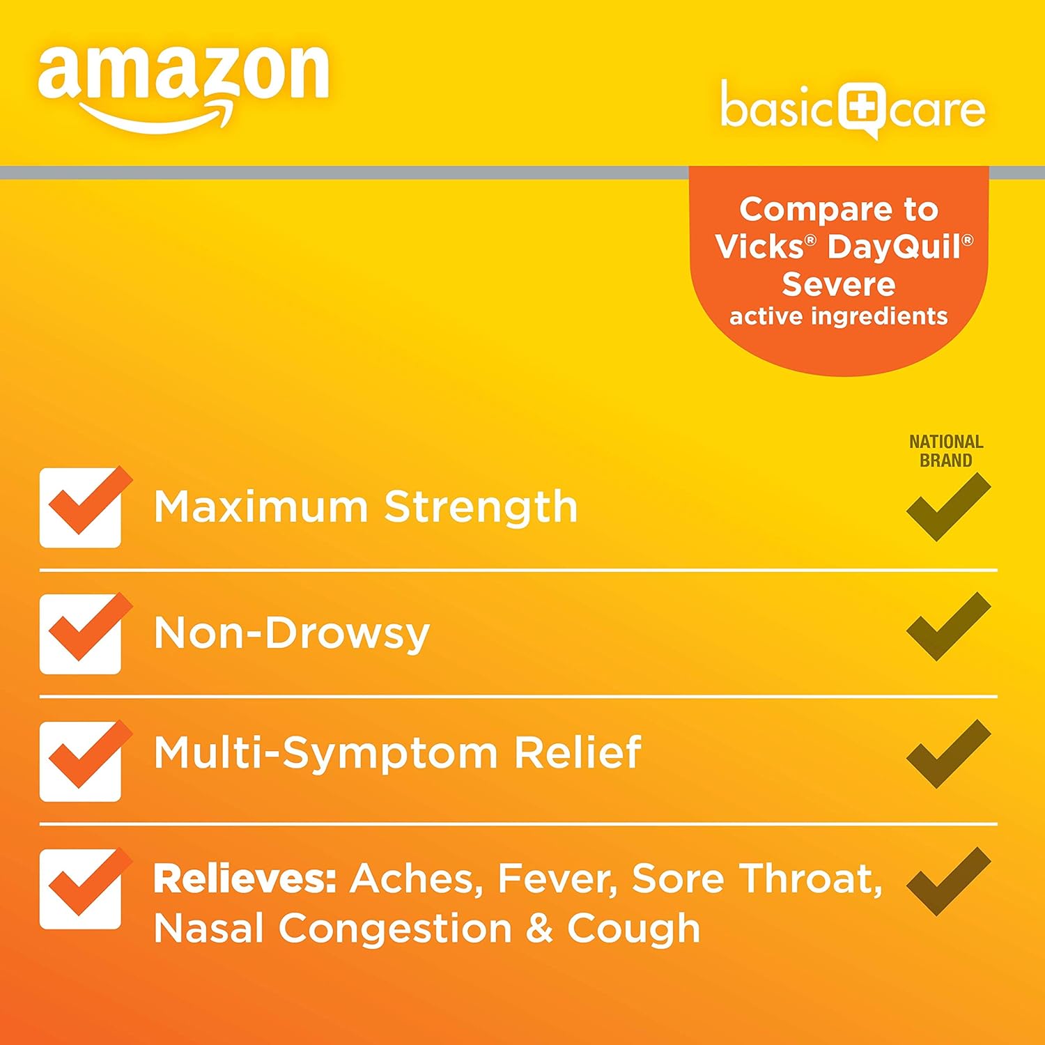 Amazon Basic Care Severe Daytime Cold and Flu, Maximum Strength Liquid Cold Medicine, Non-Drowsy, Multi-Symptom Relief, for Adults and Children Age 6 and Over, Original, 12 fl oz (Pack of 1)-2