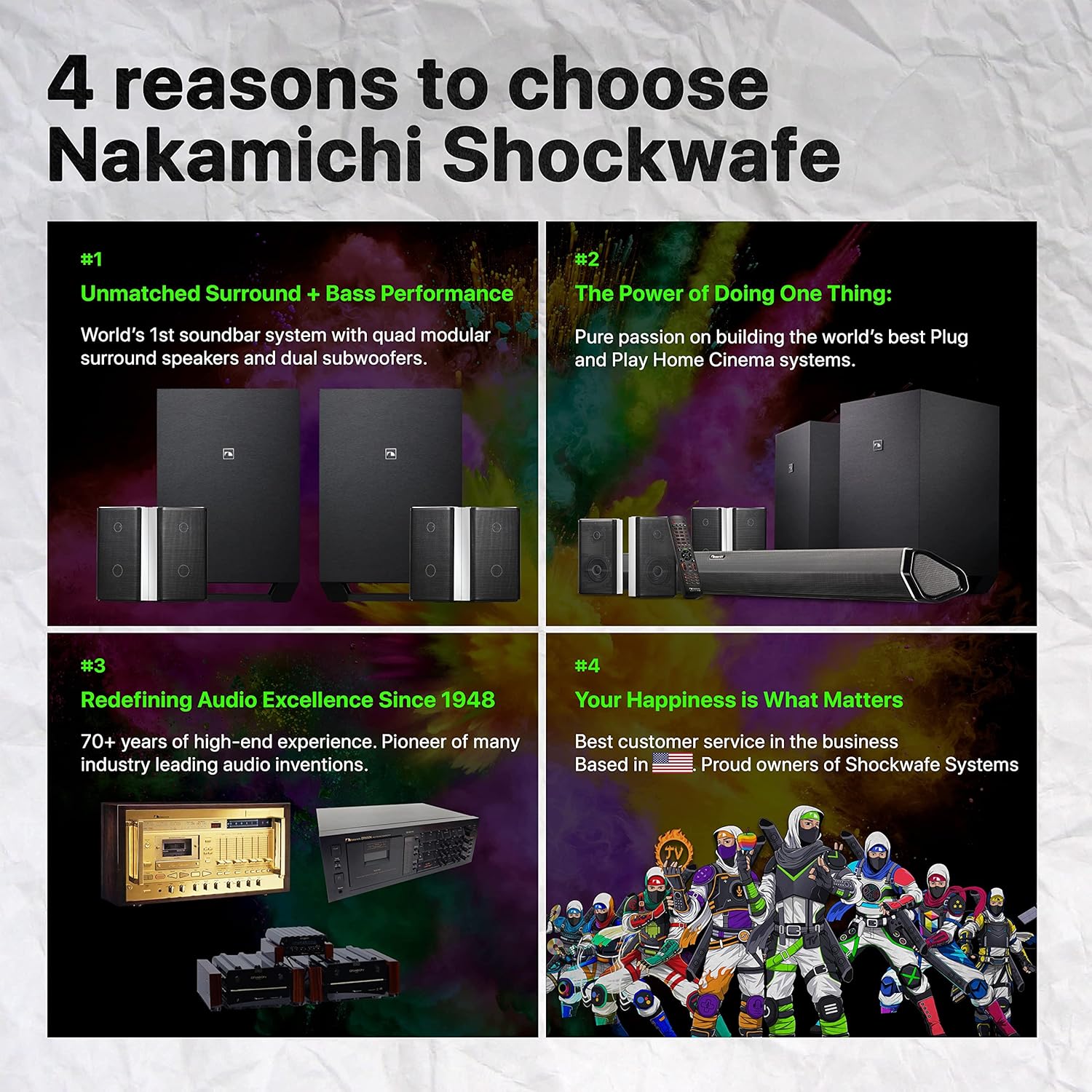 Nakamichi Shockwafe Ultra 9.2.4 Channel 1000W Dolby Atmos/DTS:X Soundbar with Dual 10" Subwoofers (Wireless) & 4 Rear Surround Speakers. Enjoy Plug and Play Explosive Bass & High End Cinema-7