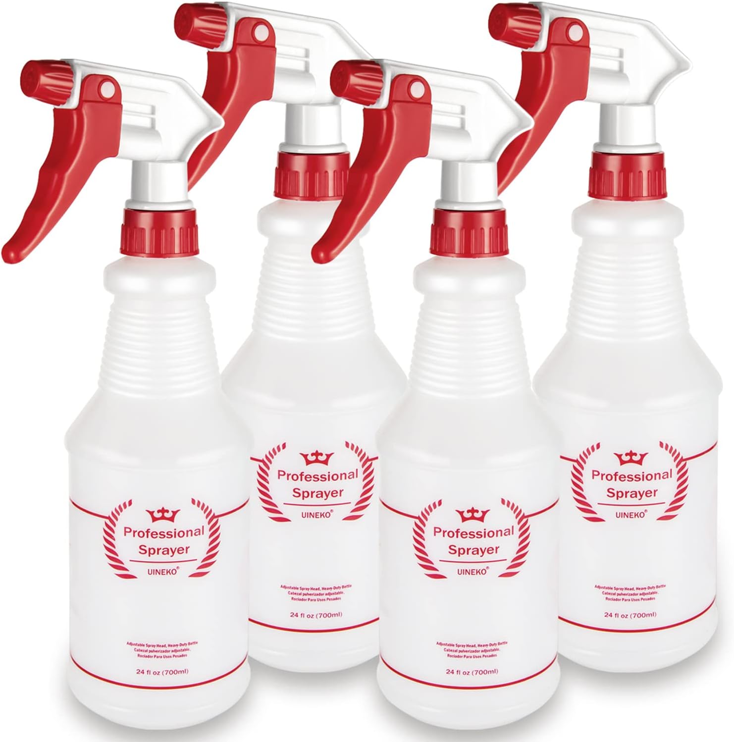 Plastic Spray Bottle (4 Pack, 24 Oz, All-Purpose) Heavy Duty Spraying Bottles Leak Proof Mist Empty Water Bottle for Cleaning Solution Planting Pet with Adjustable Nozzle and Measurements-0