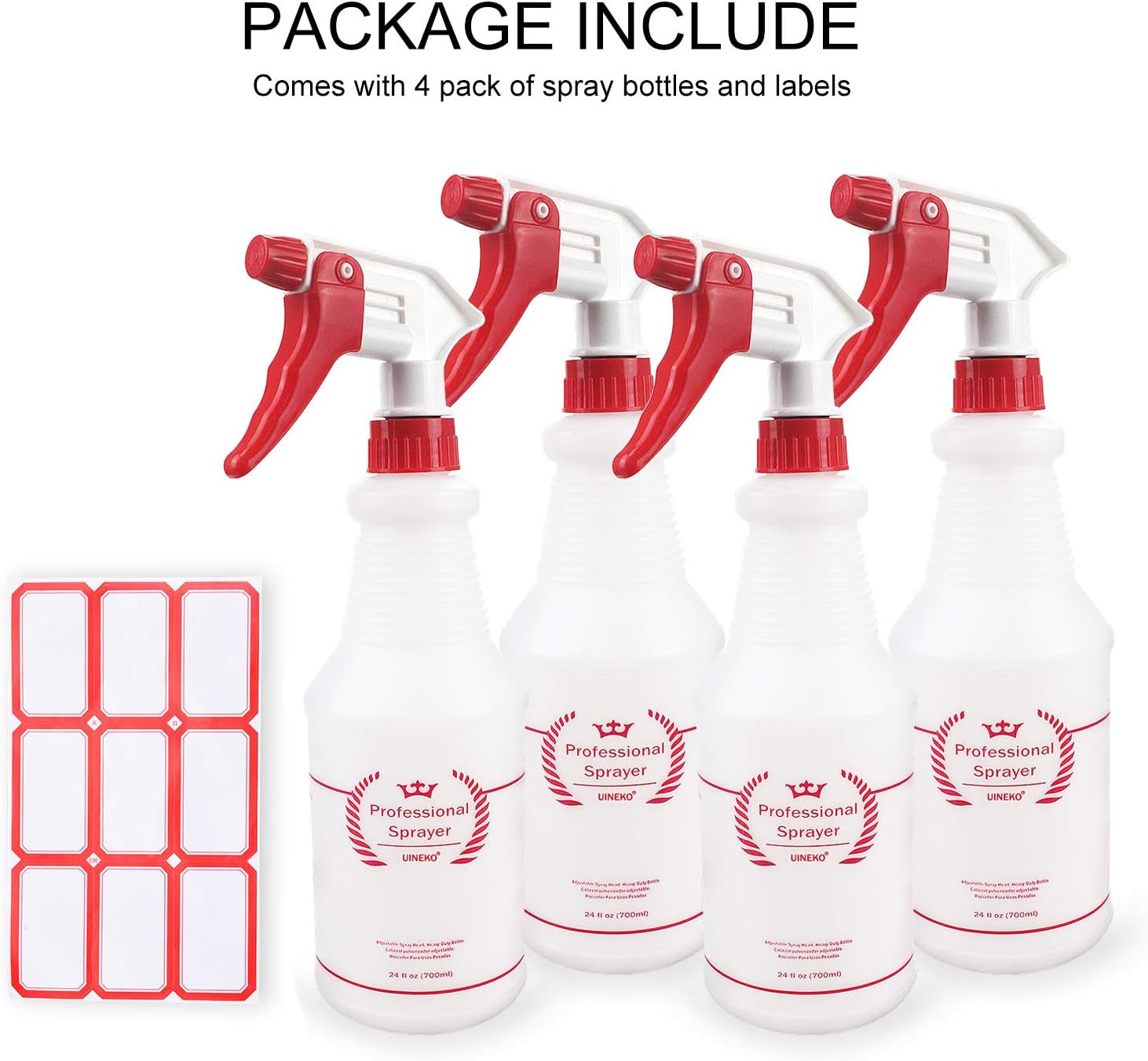 Plastic Spray Bottle (4 Pack, 24 Oz, All-Purpose) Heavy Duty Spraying Bottles Leak Proof Mist Empty Water Bottle for Cleaning Solution Planting Pet with Adjustable Nozzle and Measurements-5