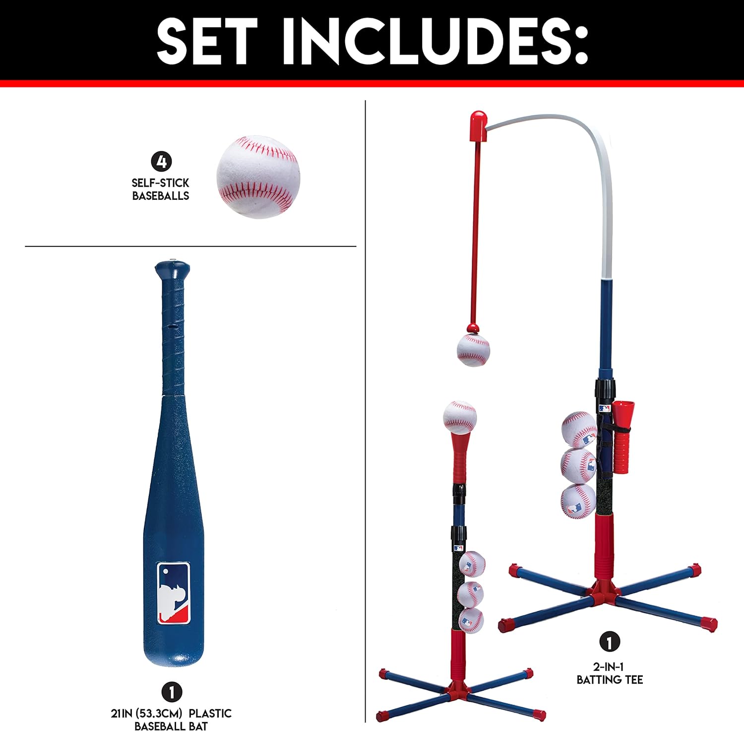 Franklin Sports Grow-with-Me Kids Baseball Batting Tee + Stand Set for Youth + Toddlers - Youth Baseball, Softball + Teeball Hitting Tee Set for Boys + Girls-1