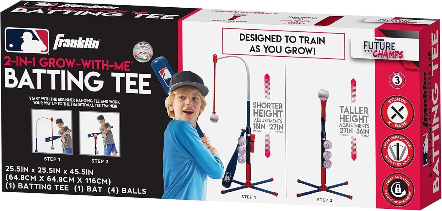 Franklin Sports Grow-with-Me Kids Baseball Batting Tee + Stand Set for Youth + Toddlers - Youth Baseball, Softball + Teeball Hitting Tee Set for Boys + Girls-10