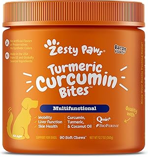 Zesty Paws Turmeric Curcumin for Dogs - for Hip & Joint Mobility Supports Canine Digestive Cardiovascular & Liver Health - Coconut Oil for Skin Health with 95% Curcuminoids + BioPerine Bacon, 90 Count