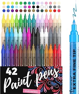 ARTISTRO 42 Acrylic Paint Pens, Art Set Acrylic Paint Markers, Fabric Markers for Textile, Canvas, Rock, Glass, Wood, Paper, DIY, Paint Markers for Kids and Adults, Extra Fine