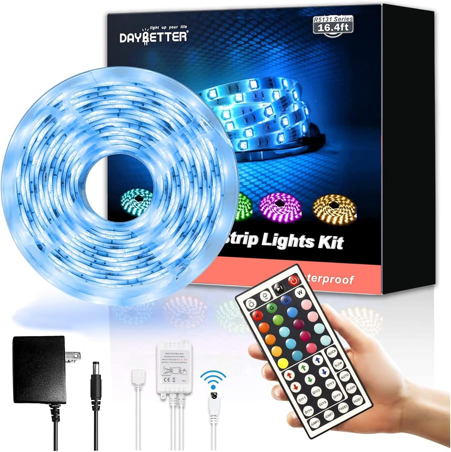 DAYBETTER Led Strip Lights 16.4ft Waterproof Color Changing Led Lights with Remote Controller-0