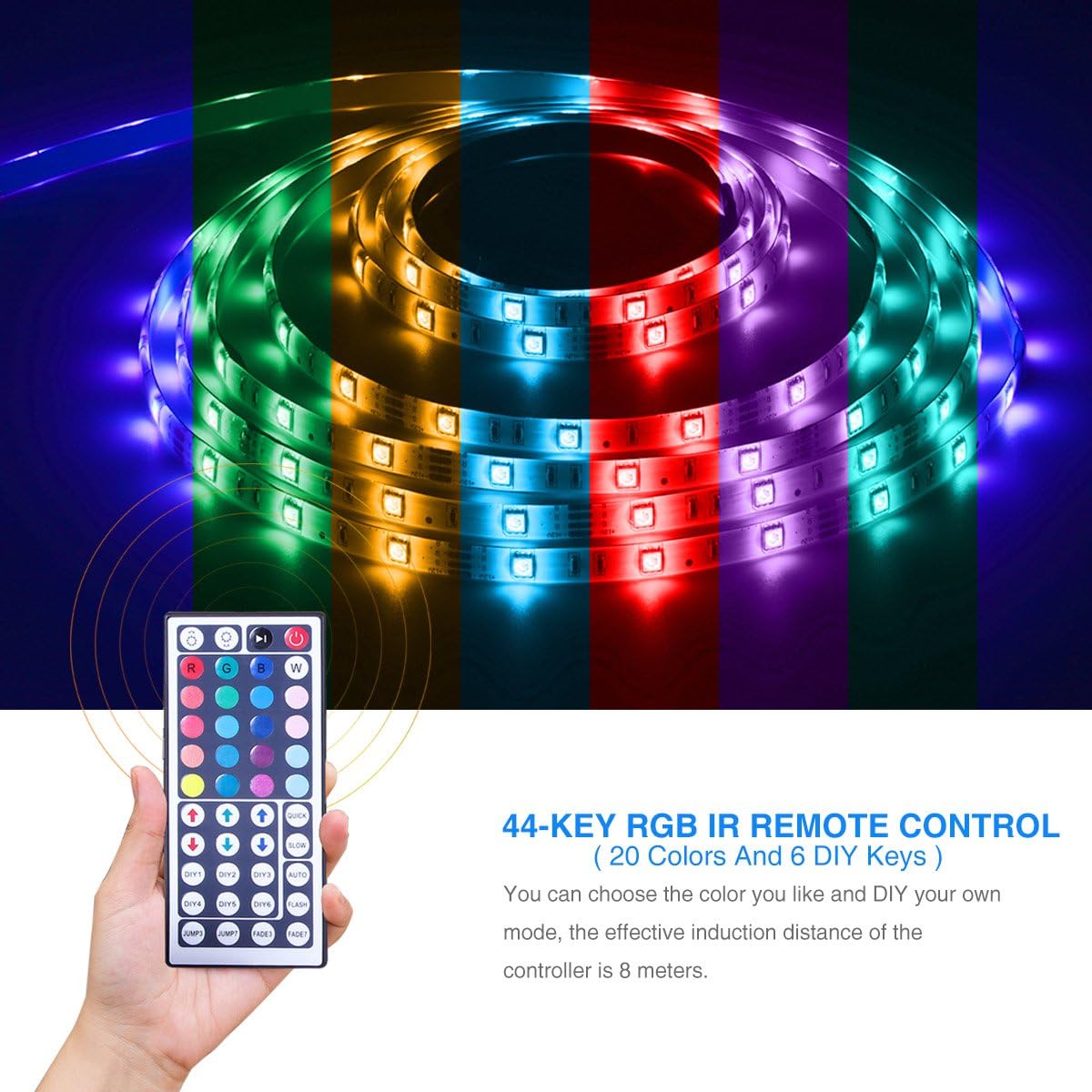 DAYBETTER Led Strip Lights 16.4ft Waterproof Color Changing Led Lights with Remote Controller-8