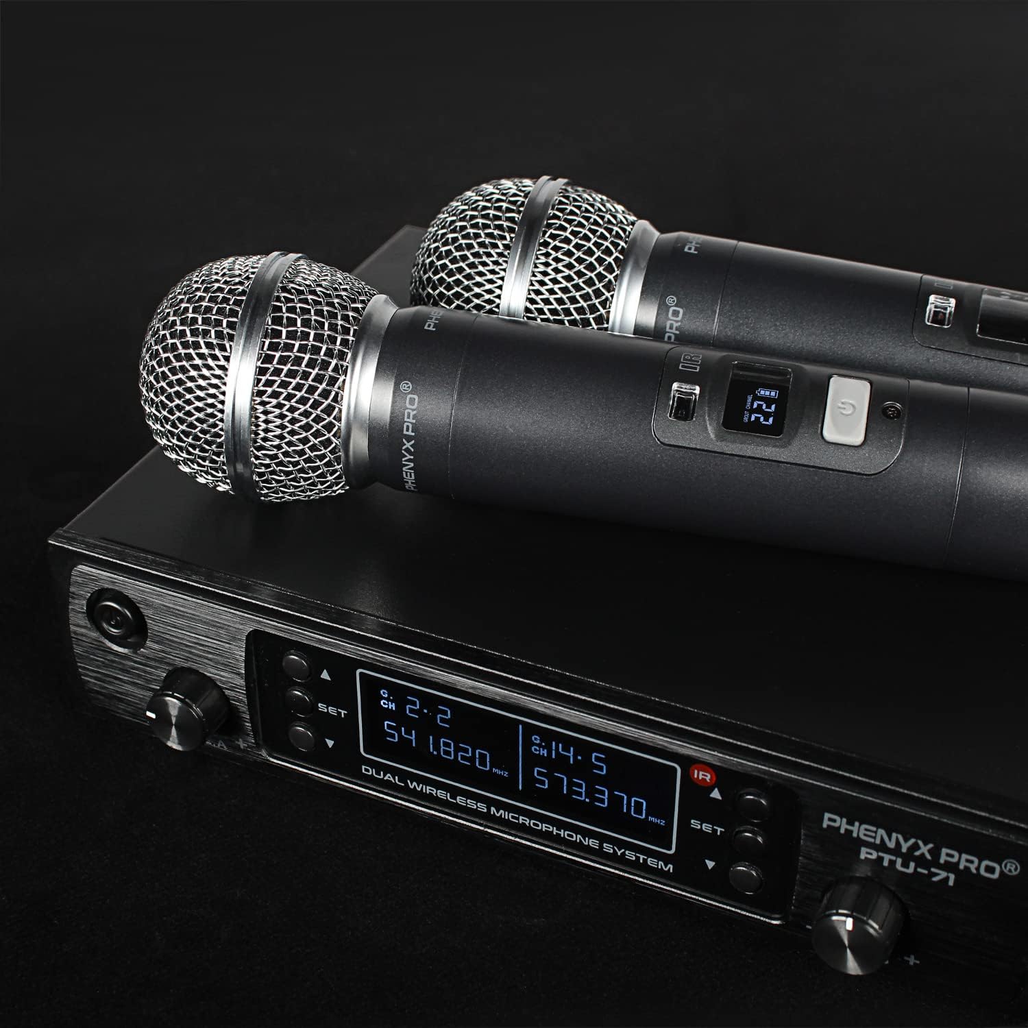 Phenyx Pro Wireless Microphone System, Dual Wireless Mics,w/ 2 Handheld Dynamic Microphones, Auto Scan,2x100 UHF Frequencies,328ft Range,Microphone for Singing, Karaoke, Church(PTU-71-2H)-7