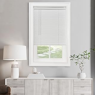 Cordless Light Filtering Mini Blinds for Indoor Windows - 34 Inch Width, 64 Inch Length, 1" Slat Size - Pearl White - Cordless GII Morningstar Window Blinds for Interior by Achim Home Decor