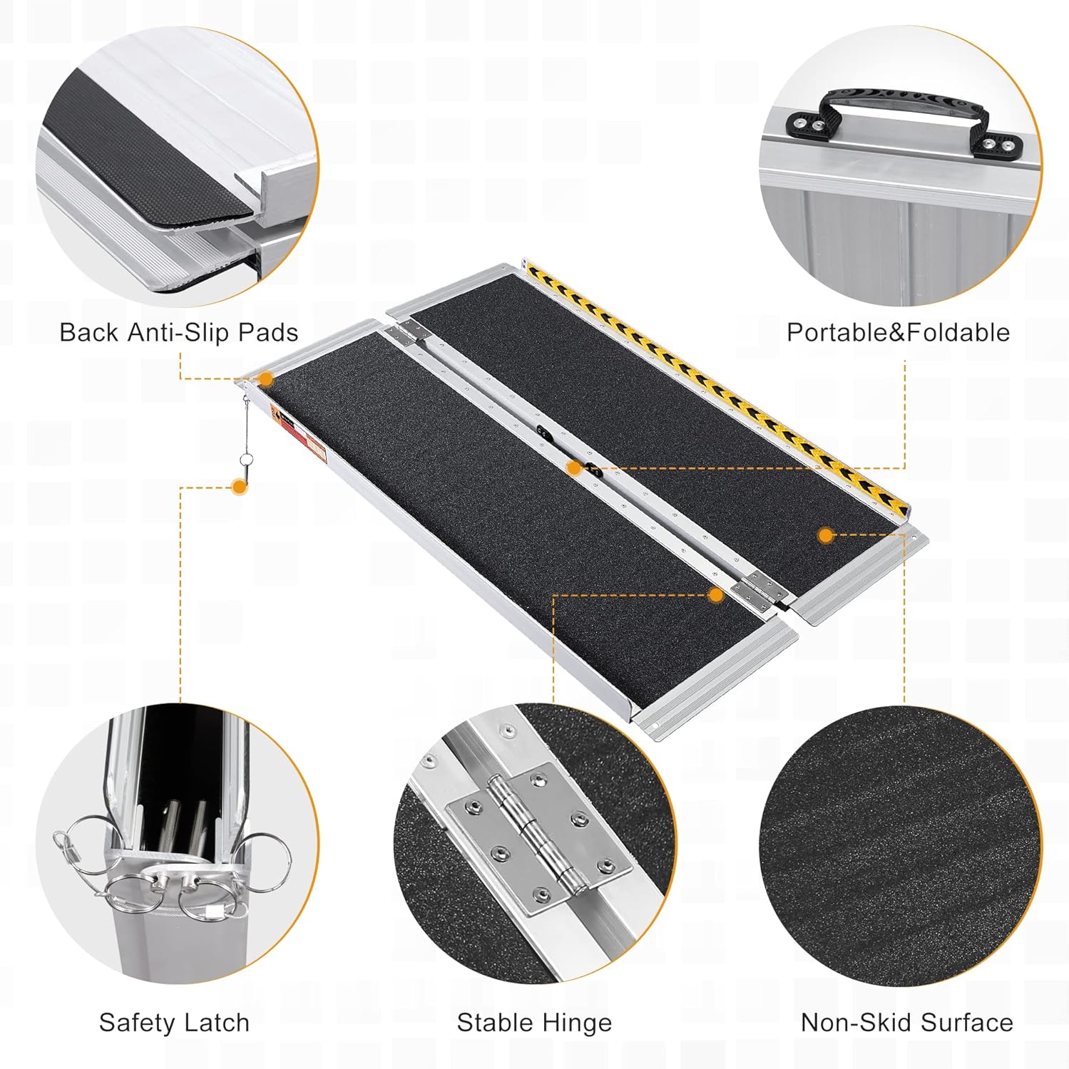 ORFORD Portable Wheelchair Ramp 4FT, Handicap Ramps, Non-Skid Aluminum Wheel Chair Ramp, Threshold Ramps for Doorways, Home Steps, Stairs, Entry-3