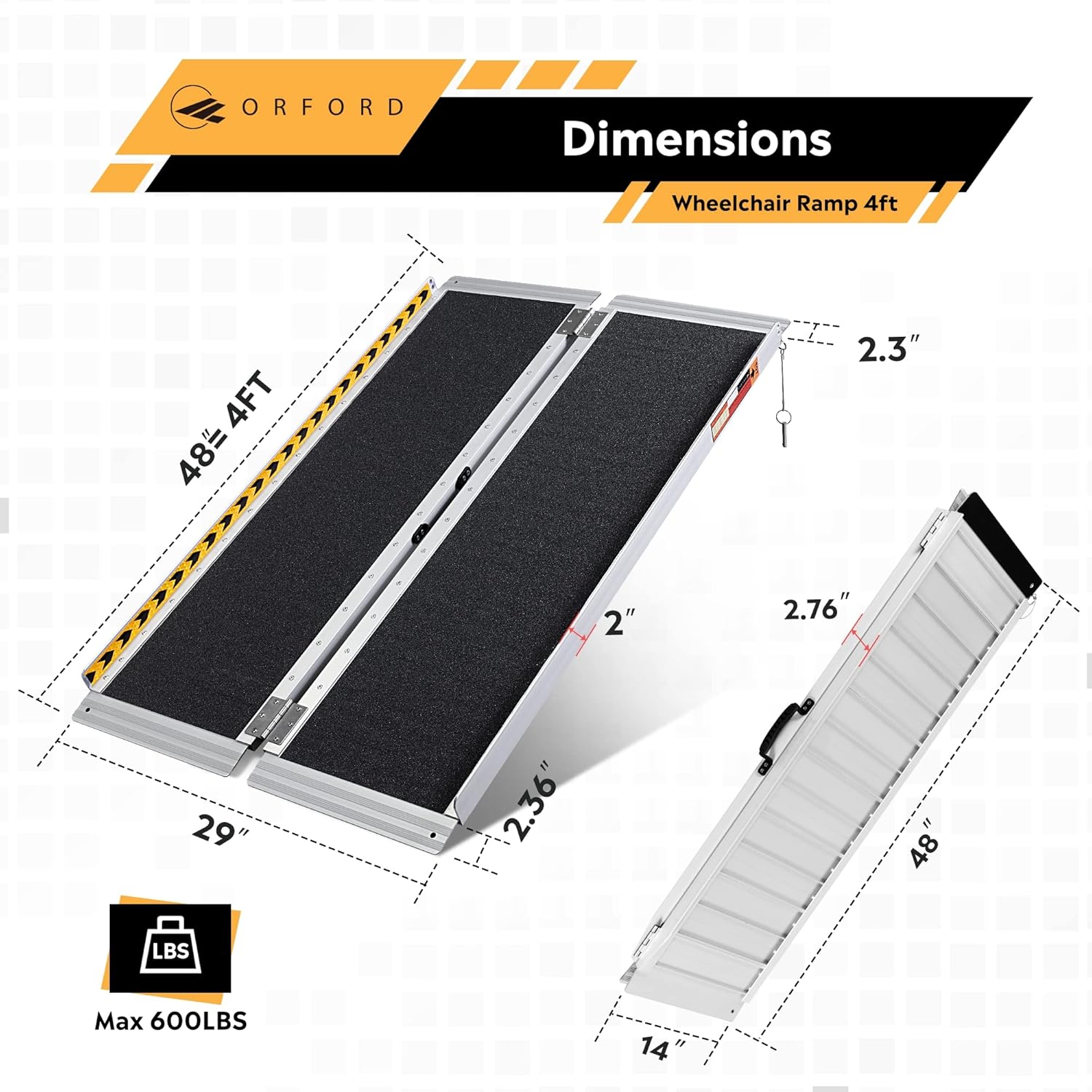 ORFORD Portable Wheelchair Ramp 4FT, Handicap Ramps, Non-Skid Aluminum Wheel Chair Ramp, Threshold Ramps for Doorways, Home Steps, Stairs, Entry-4